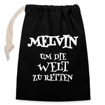 Retter Melvin - Verschließbarer Geschenkbeutel aus Baumwolle (14x20cm) - Schwarz - Vorne
