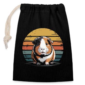 Guinea-Pig Retro Sonnenuntergang - Verschließbarer Geschenkbeutel aus Baumwolle (14x20cm) - Schwarz - Vorne