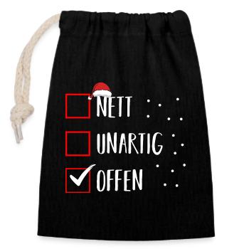 Santa Claus Christmas Time Naughty Christmas - Closable cotton gift bag (14x20cm) - black - Front
