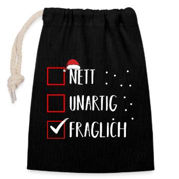 Santa Claus Christmas Time Naughty Christmas - Closable cotton gift bag (14x20cm) - black - Front