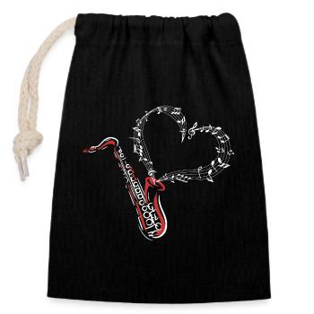 Saxofon Musikliebe Herz - Verschließbarer Geschenkbeutel aus Baumwolle (14x20cm) - Schwarz - Vorne
