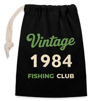 Vintage 1984 – Fishing Club Retro Birth Year - Closable cotton gift bag (14x20cm) - black - Front