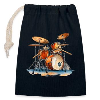 Batterie en aquarelle Instruments de musique - Sac cadeau en coton avec cordon (14 x 20 cm) - bleu marine - Devant