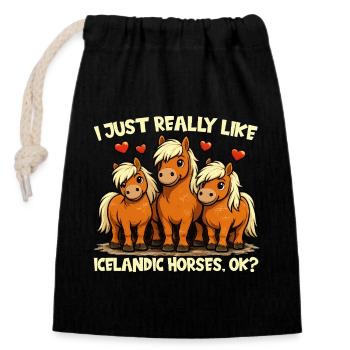 Icelandic Horse Fan Cute Horse Motif - Closable cotton gift bag (14x20cm) - black - Front