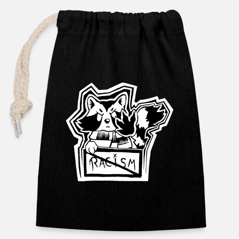 Trashpanda against Racism - Closable cotton gift bag (14x20cm) - black
