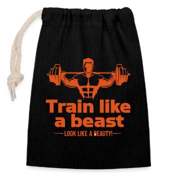 Train like a beast - look like a beauty - Closable cotton gift bag (14x20cm) - black - Front