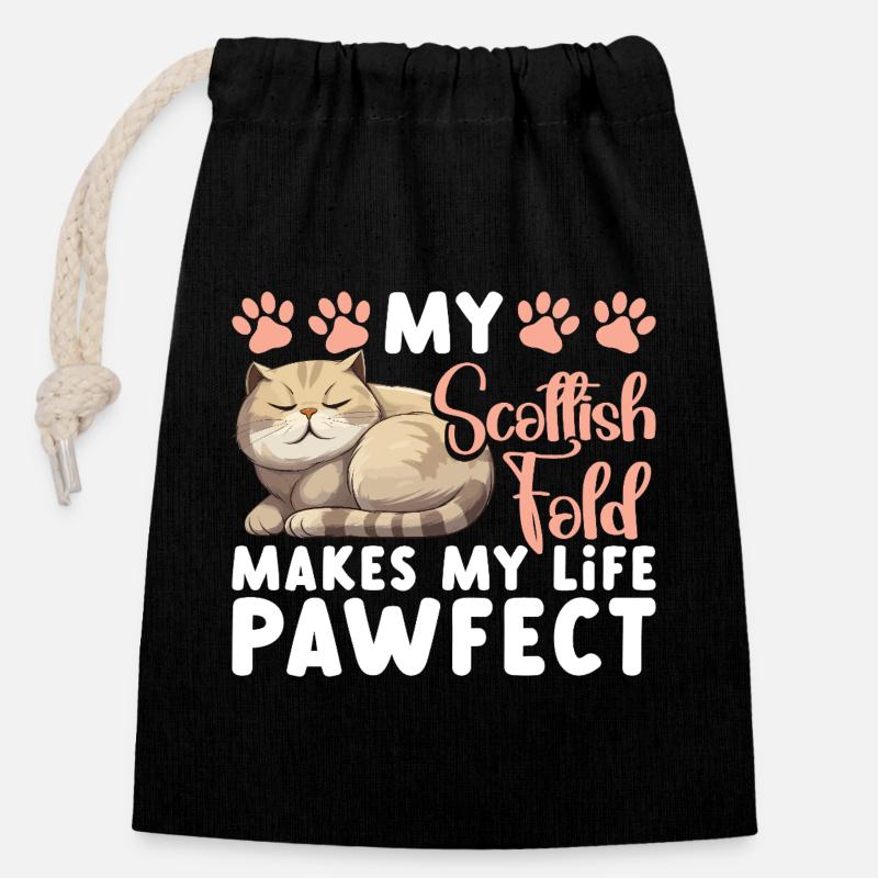  Scottish Fold Owner Cat Stuffed Animal Scottish - Closable cotton gift bag (14x20cm) - black