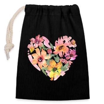 Floral Heart - Closable cotton gift bag (14x20cm) - black - Front