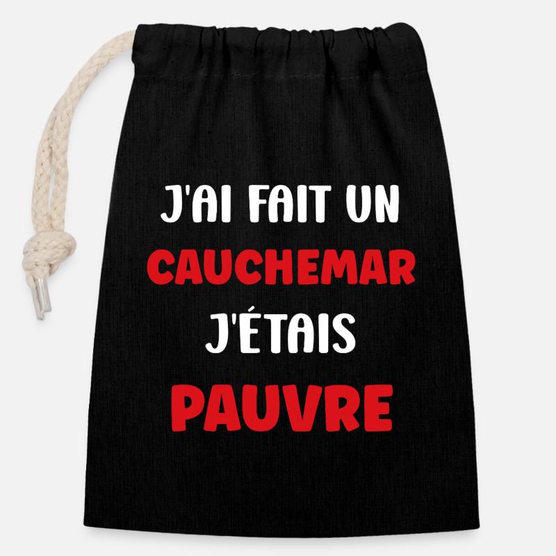 pauvre - Sac cadeau en coton avec cordon (14 x 20 cm) - noir