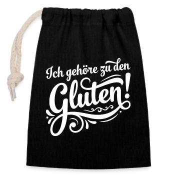 Ich gehöre zu den Gluten – Lustiges Wortspiel - Verschließbarer Geschenkbeutel aus Baumwolle (14x20cm) - Schwarz - Vorne