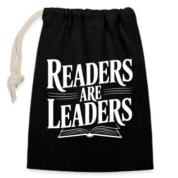 Readers are Leaders - Closable cotton gift bag (14x20cm) - black - Front