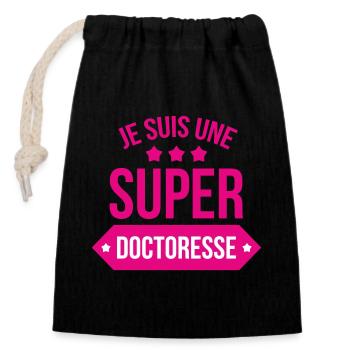 Je suis une super doctoresse humour rose - Sac cadeau en coton avec cordon (14 x 20 cm) - noir - Devant