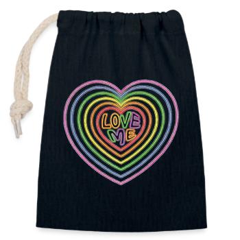 Colorful Love Me Text Hearts Shape Print - Closable cotton gift bag (14x20cm) - navy - Front