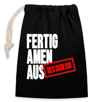 Großbuchstaben Stempelbanner - Fertig Amen Aus - Verschließbarer Geschenkbeutel aus Baumwolle (14x20cm) - Schwarz - Vorne