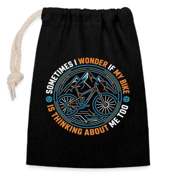 Mountainbike Spruch Fahrrad Abenteuer Bike - Closable cotton gift bag (14x20cm) - black - Front