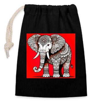 éléphant - Sac cadeau en coton avec cordon (14 x 20 cm) - noir - Devant