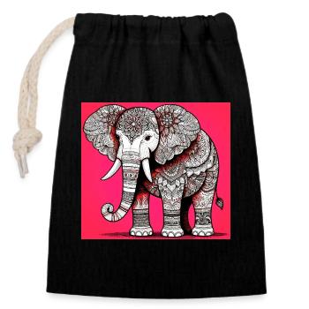 éléphant - Sac cadeau en coton avec cordon (14 x 20 cm) - noir - Devant