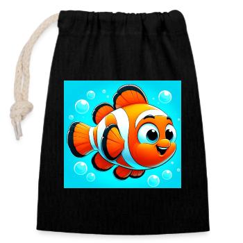 Clownfisch - Verschließbarer Geschenkbeutel aus Baumwolle (14x20cm) - Schwarz - Vorne