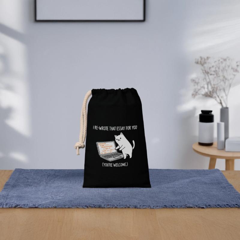 Code cat explique les tâches Sac cadeau en coton avec cordon (14 x 20 cm)
