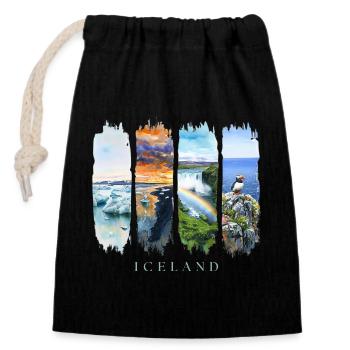 Voyage de vacances en Islande – Islande Nature & Aurores Boréales - Sac cadeau en coton avec cordon (14 x 20 cm) - noir - Devant