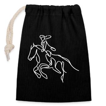 Horsemanship Mädchen Zeichnung - Verschließbarer Geschenkbeutel aus Baumwolle (14x20cm) - Schwarz - Vorne