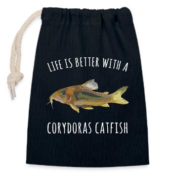 Corydoras Catfish Life Tee - Closable cotton gift bag (14x20cm) - navy - Front