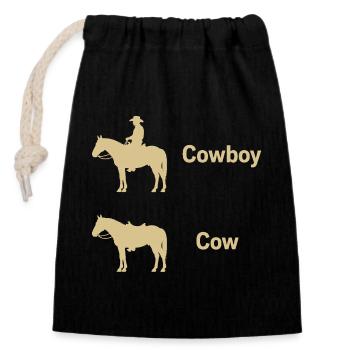 Vache drôle Fermier texan parodie Ironie Cowboy - Sac cadeau en coton avec cordon (14 x 20 cm) - noir - Devant