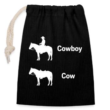 Vache drôle Fermier texan parodie Ironie Cowboy - Sac cadeau en coton avec cordon (14 x 20 cm) - noir - Devant