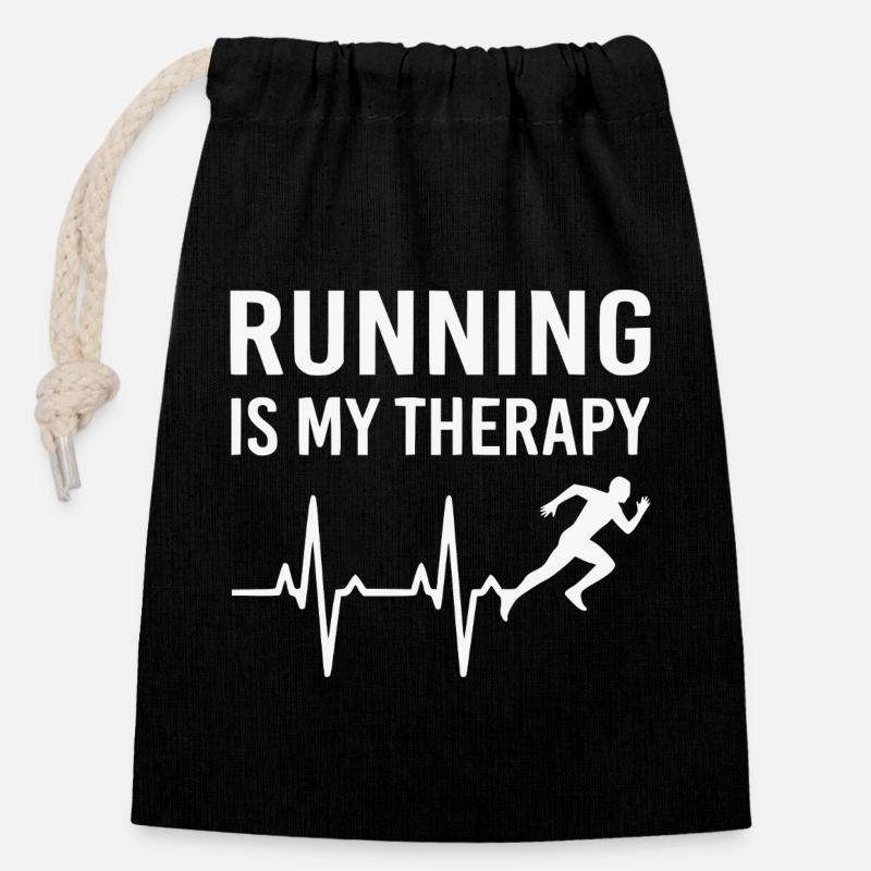 Running Is Therapy Running T-Shirt - Sac cadeau en coton avec cordon (14 x 20 cm) - noir