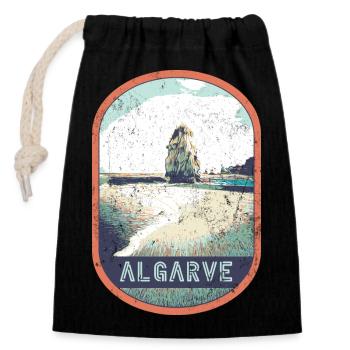 Badge retro, Algarve Portugal, plage été soleil - Sac cadeau en coton avec cordon (14 x 20 cm) - noir - Devant