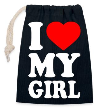 I love my girl - Sac cadeau en coton avec cordon (14 x 20 cm) - bleu marine - Devant