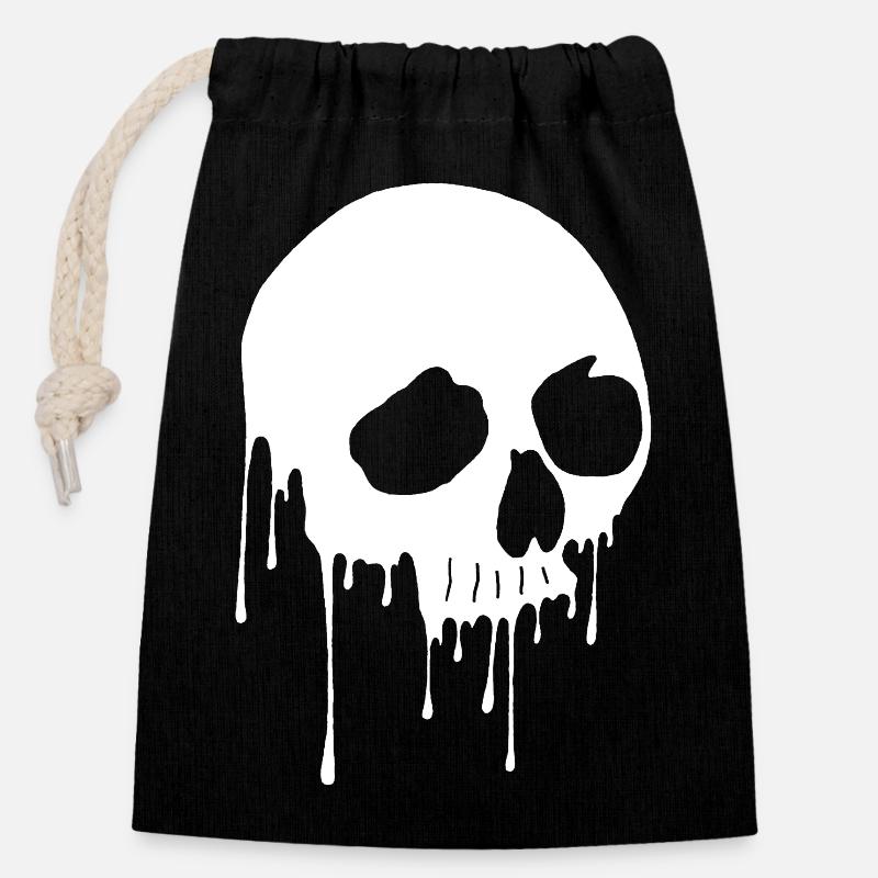 Crâne blanc et graffiti - Sac cadeau en coton avec cordon (14 x 20 cm) - noir