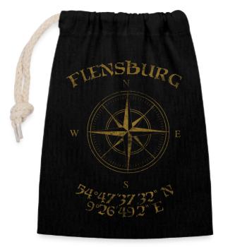 Kompass GPS Koordinaten Flensburg - Verschließbarer Geschenkbeutel aus Baumwolle (14x20cm) - Schwarz - Vorne