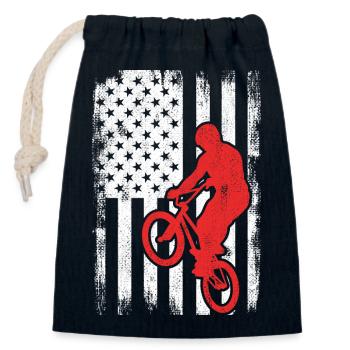 Drapeau BMX USA - Sac cadeau en coton avec cordon (14 x 20 cm) - bleu marine - Devant