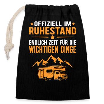 Wohnwagen Wohnmobil Campen Rentner Rente Ruhestand - Verschließbarer Geschenkbeutel aus Baumwolle (14x20cm) - Schwarz - Vorne