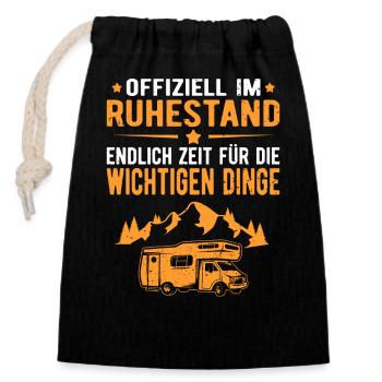 Wohnwagen Wohnmobil Campen Rentner Rente Ruhestand - Verschließbarer Geschenkbeutel aus Baumwolle (14x20cm) - Schwarz - Vorne