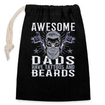 Awesome Dads have Tattoos Beard Vater Tattoo Bart - Verschließbarer Geschenkbeutel aus Baumwolle (14x20cm) - Schwarz - Vorne