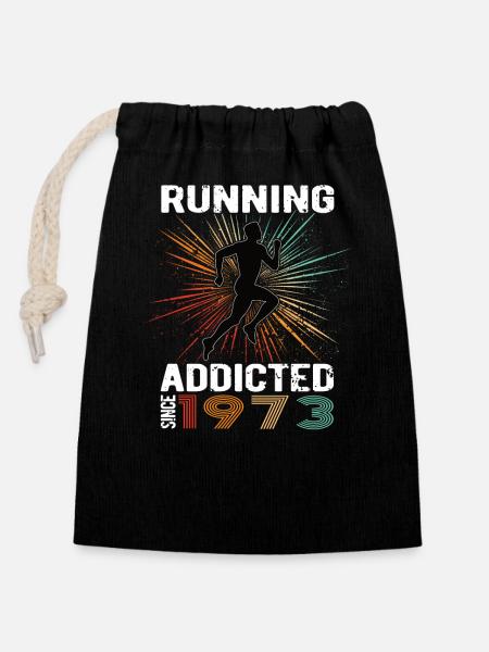 Running Vintage Running Addicted runner jogger 1973 - Sac cadeau en coton avec cordon (14 x 20 cm) - noir