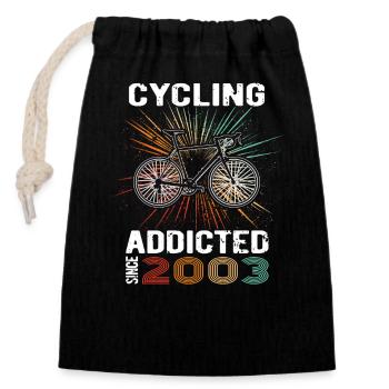 20 Birthday 2003 Vintage Retro Bicycle Cyclist - Closable cotton gift bag (14x20cm) - black - Front