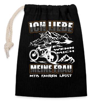 Ich Liebe meine Frau MTB Mountainbike Fahrrad Rad - Verschließbarer Geschenkbeutel aus Baumwolle (14x20cm) - Schwarz - Vorne
