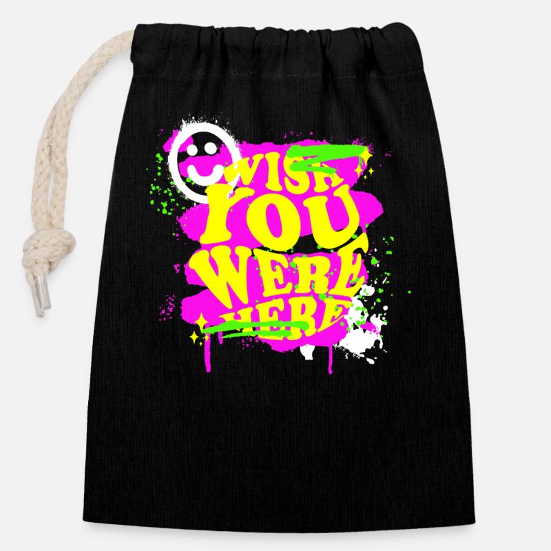 J’aimerais que vous soyez ici déformé!!! - Sac cadeau en coton avec cordon (14 x 20 cm) - noir