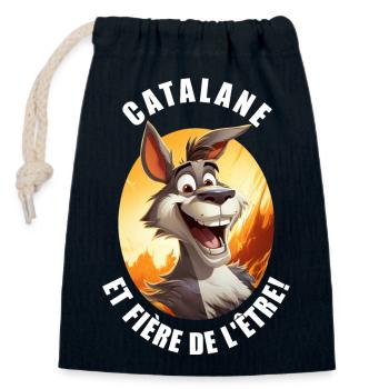 Catalane et fière de l'être blanc - Sac cadeau en coton avec cordon (14 x 20 cm) - bleu marine - Devant
