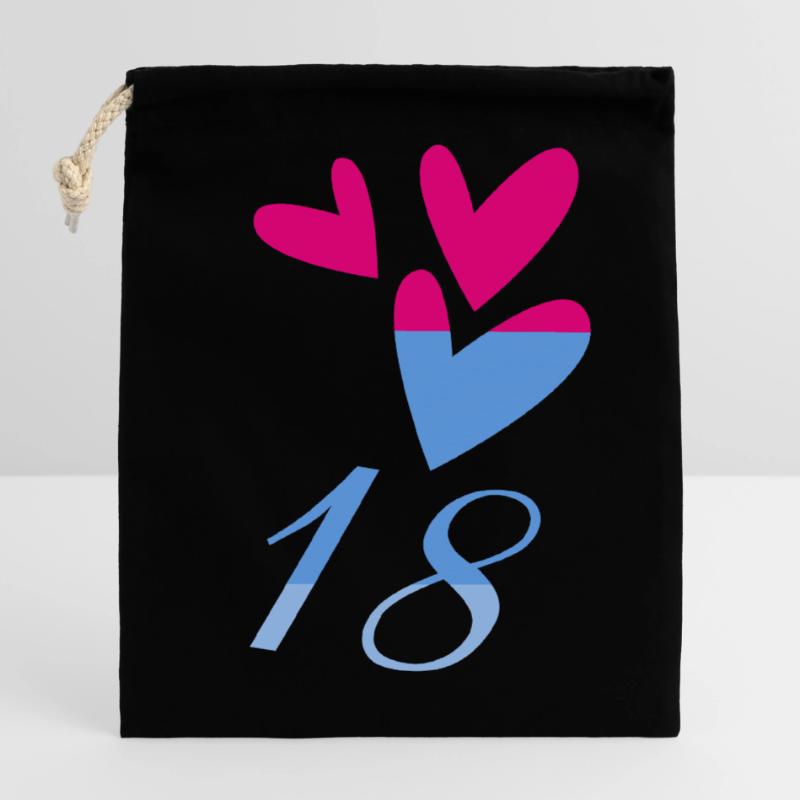 18. 18 ANS. 18e ANNIVERSAIRE. ANNIVERSAIRE 18 ANS. Sac cadeau en coton avec cordon (14 x 20 cm)