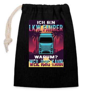 LKW Sunset Kraftfahrer - Verschließbarer Geschenkbeutel aus Baumwolle (14x20cm) - Schwarz - Vorne