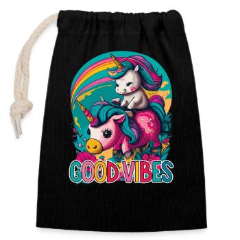 Einhorn Unicorn Baby Einhorn Good Vibes - Verschließbarer Geschenkbeutel aus Baumwolle (14x20cm) - Schwarz - Vorne