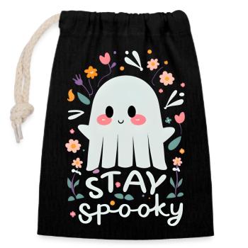 Restez fantôme mignon effrayant avec des fleurs - Sac cadeau en coton avec cordon (14 x 20 cm) - noir - Devant