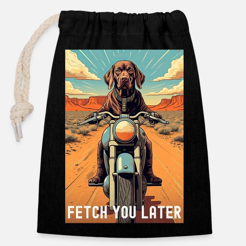 Labrador Retriever Riding a Motorcycle - Closable cotton gift bag (14x20cm) - black