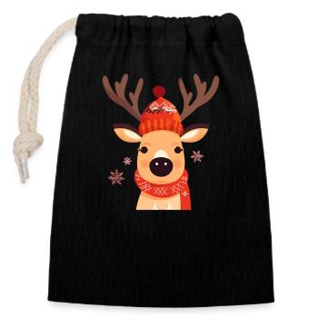 Renne - Sac cadeau en coton avec cordon (14 x 20 cm) - noir - Devant
