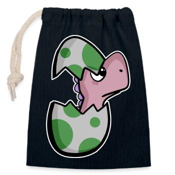 Dinosaure oeuf Dino bébé Motif - Sac cadeau en coton avec cordon (14 x 20 cm) - bleu marine - Devant