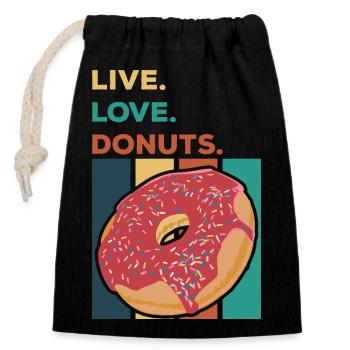 Live. Love. Donuts - Closable cotton gift bag (14x20cm) - black - Front